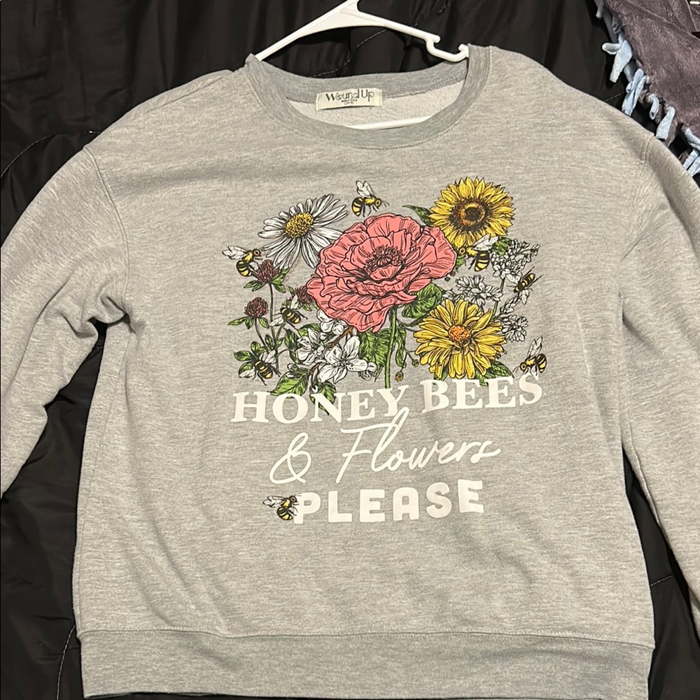 Gray Sweatshirt with Floral Print